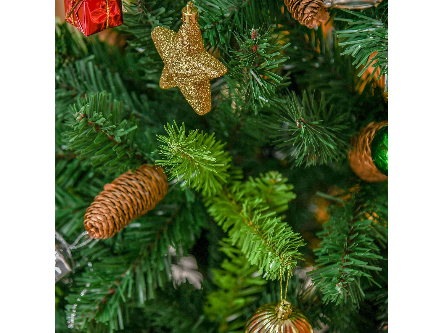 Sapin de Noël artificiel aspect réaliste Ø 60 x 150H cm 24 pommes de pin 360 branches imitation Nordmann