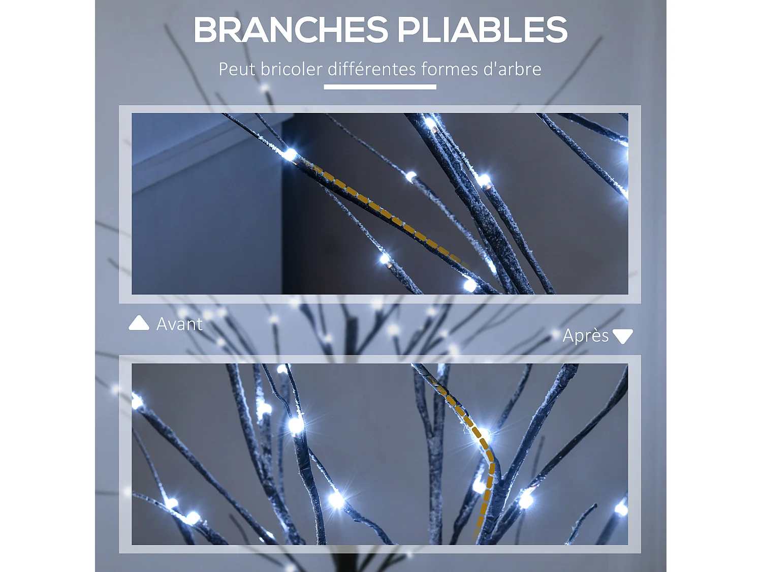 Arbre lumineux LED aspect enneigé - décoration lumineuse - 96 LEDS blanc froid - norme IP 44 - usage intérieur/extérieur - 1,5H m - métal PP brun