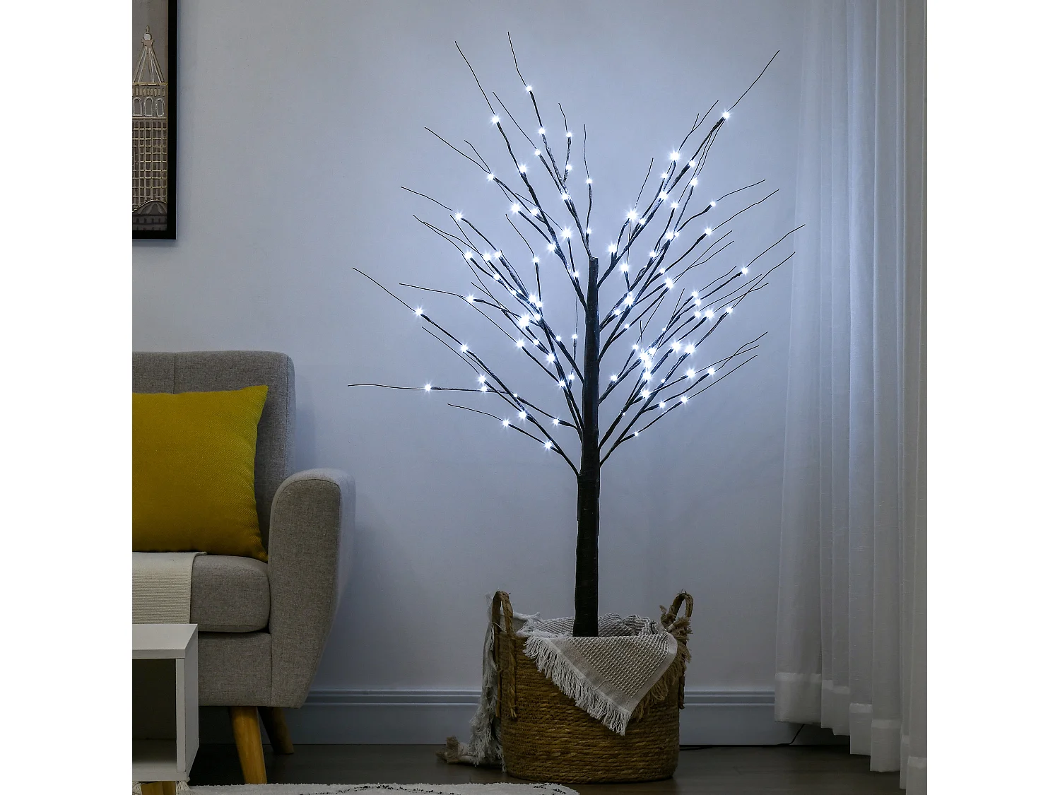 Arbre lumineux LED aspect enneigé - décoration lumineuse - 96 LEDS blanc froid - norme IP 44 - usage intérieur/extérieur - 1,5H m - métal PP brun
