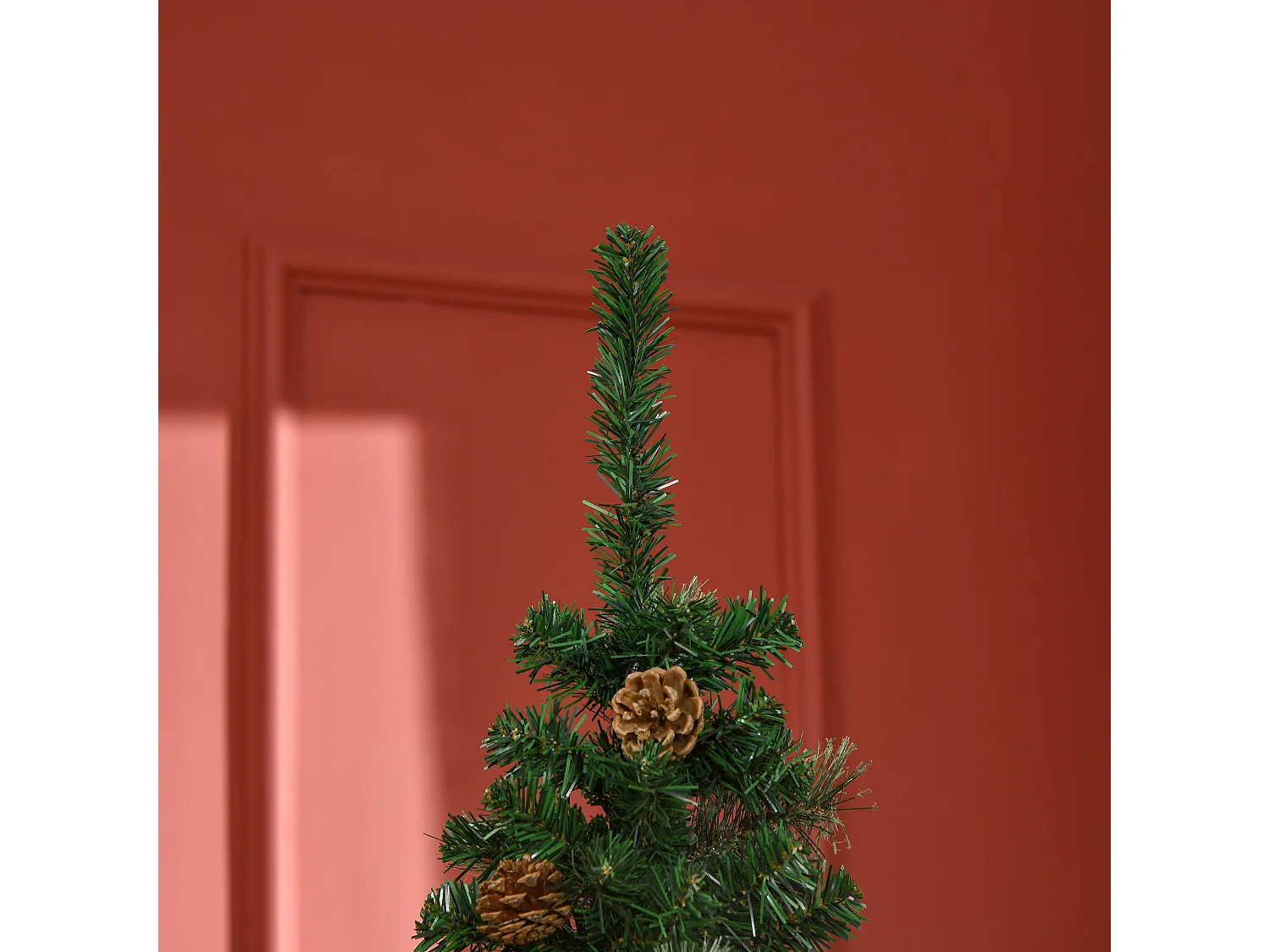 Sapin de Noël artificiel Ø 54 x 195H cm - 556 branches épines grand réalisme - 42 pommes de pin - métal PVC vert
