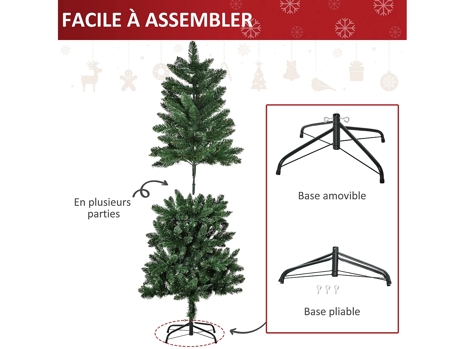 Sapin de Noël artificiel Ø 75 x 150H cm 454 branches épines imitation Nordmann grand réalisme vert