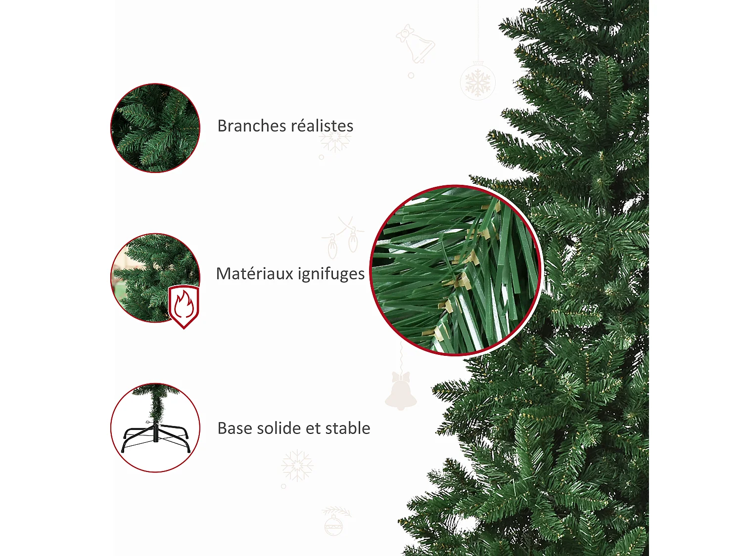 Sapin de Noël artificiel Ø 75 x 150H cm 454 branches épines imitation Nordmann grand réalisme vert