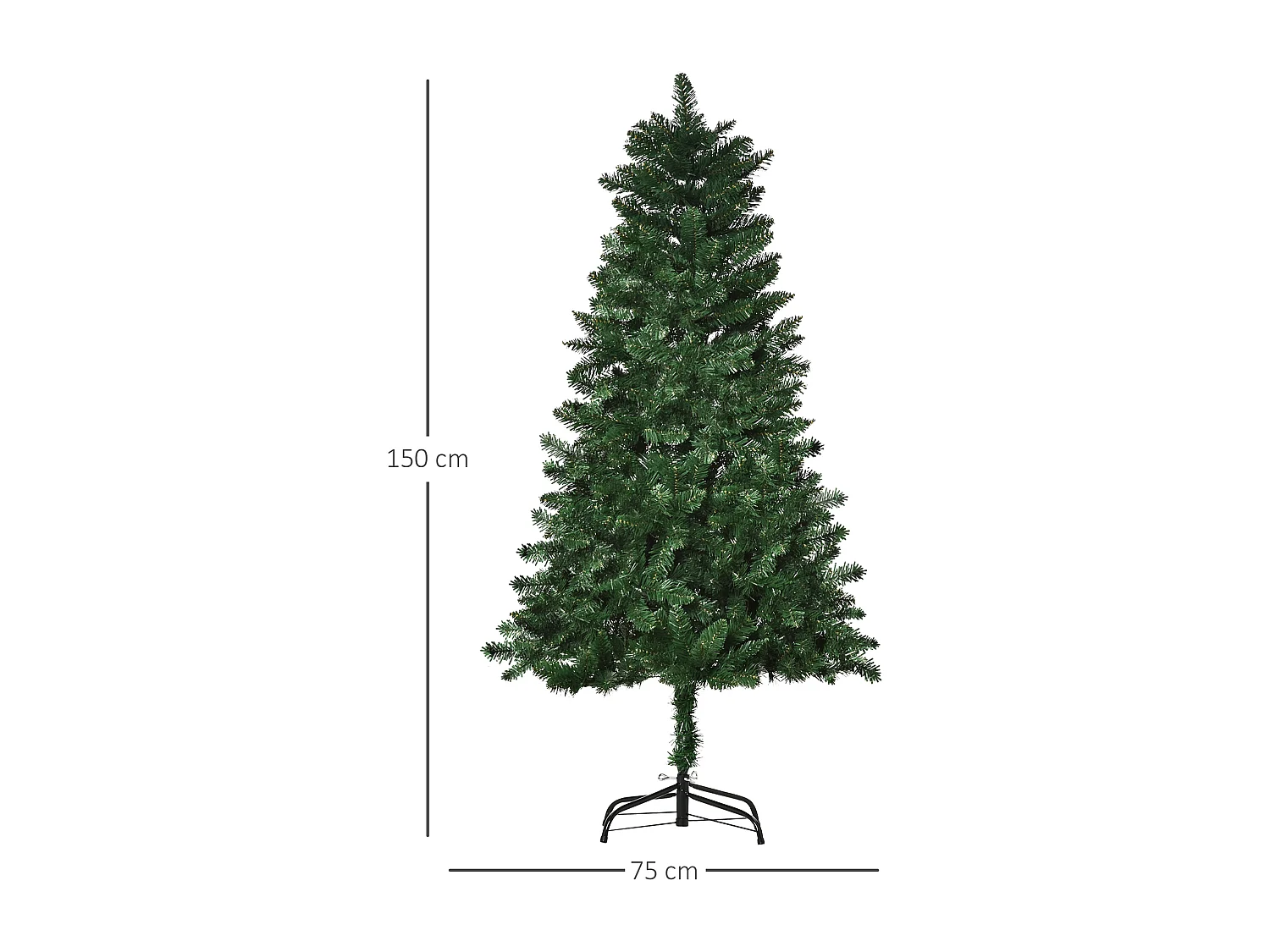 Sapin de Noël artificiel Ø 75 x 150H cm 454 branches épines imitation Nordmann grand réalisme vert