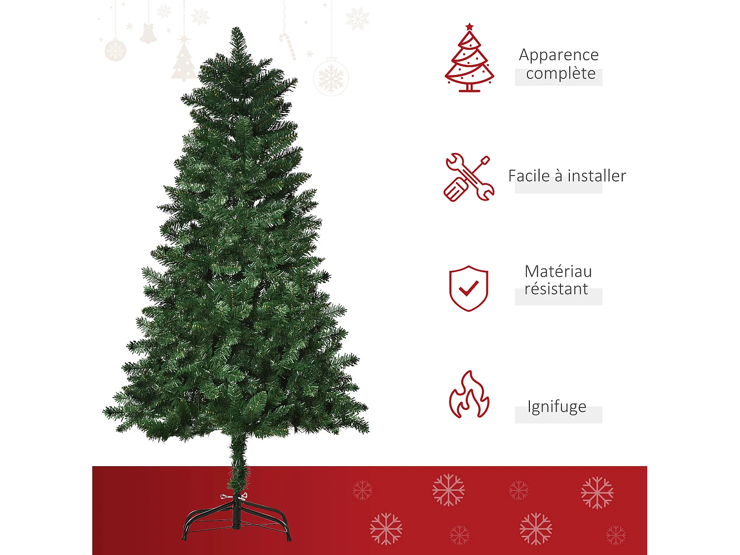 Sapin de Noël artificiel Ø 75 x 150H cm 454 branches épines imitation Nordmann grand réalisme vert