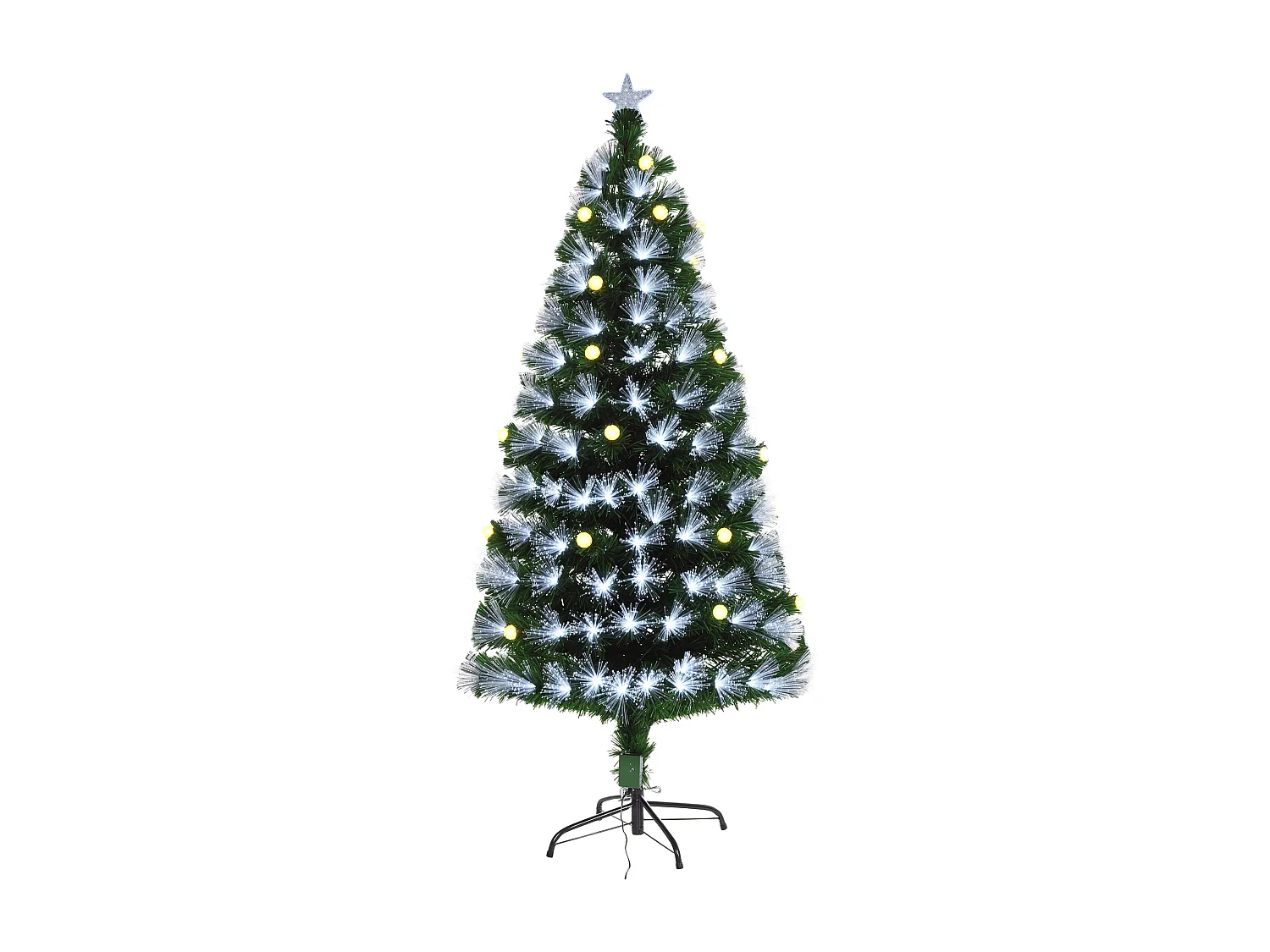 Sapin de Noël artificiel lumineux fibre optique LED + 20 ampoules + support pied Ø 63 x 120H cm 130 branches étoile sommet brillante vert