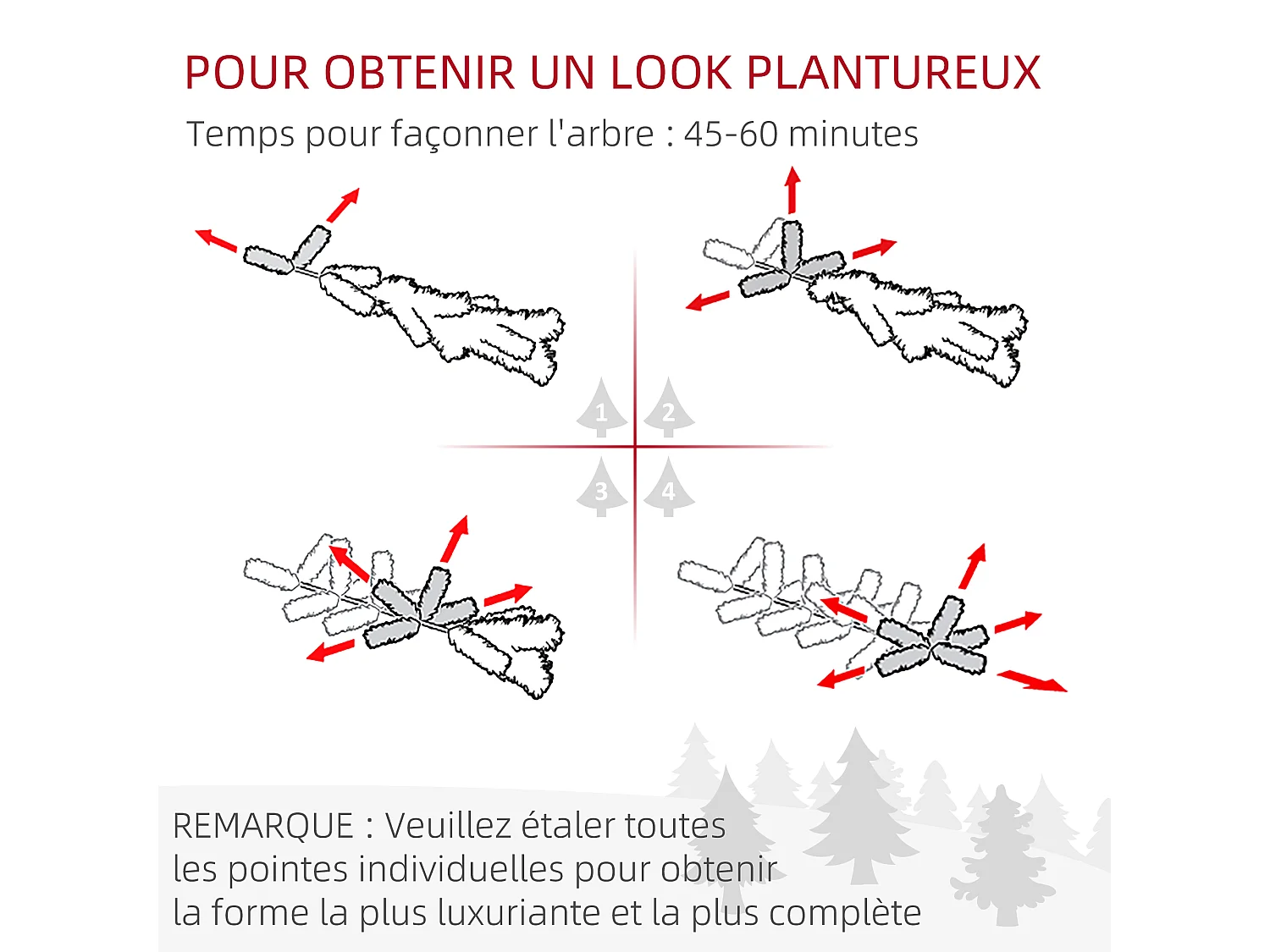 Sapin de Noël artificiel décoré Ø 78 x 210H cm 746 branches épines grand réalisme 45 baies rouges