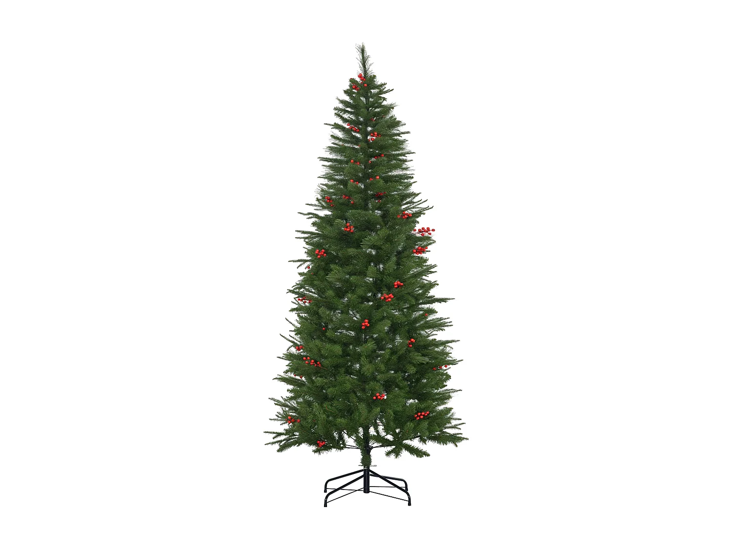 Sapin de Noël artificiel décoré Ø 78 x 210H cm 746 branches épines grand réalisme 45 baies rouges