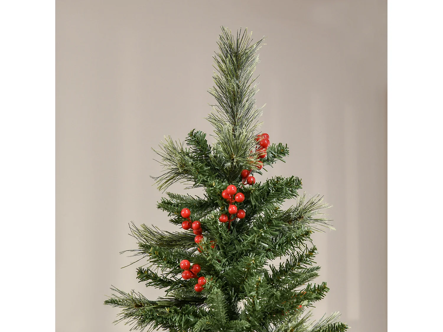 Sapin de Noël artificiel décoré Ø 78 x 210H cm 746 branches épines grand réalisme 45 baies rouges