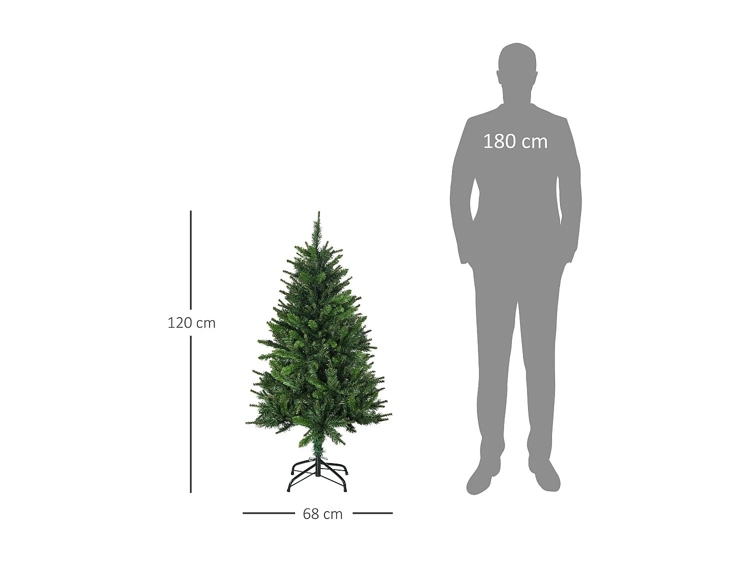 Sapin de Noël artificiel avec 310 branches, support en acier, arbre de Noël artificiel avec socle pliable en acier, hauteur 120 cm, vert