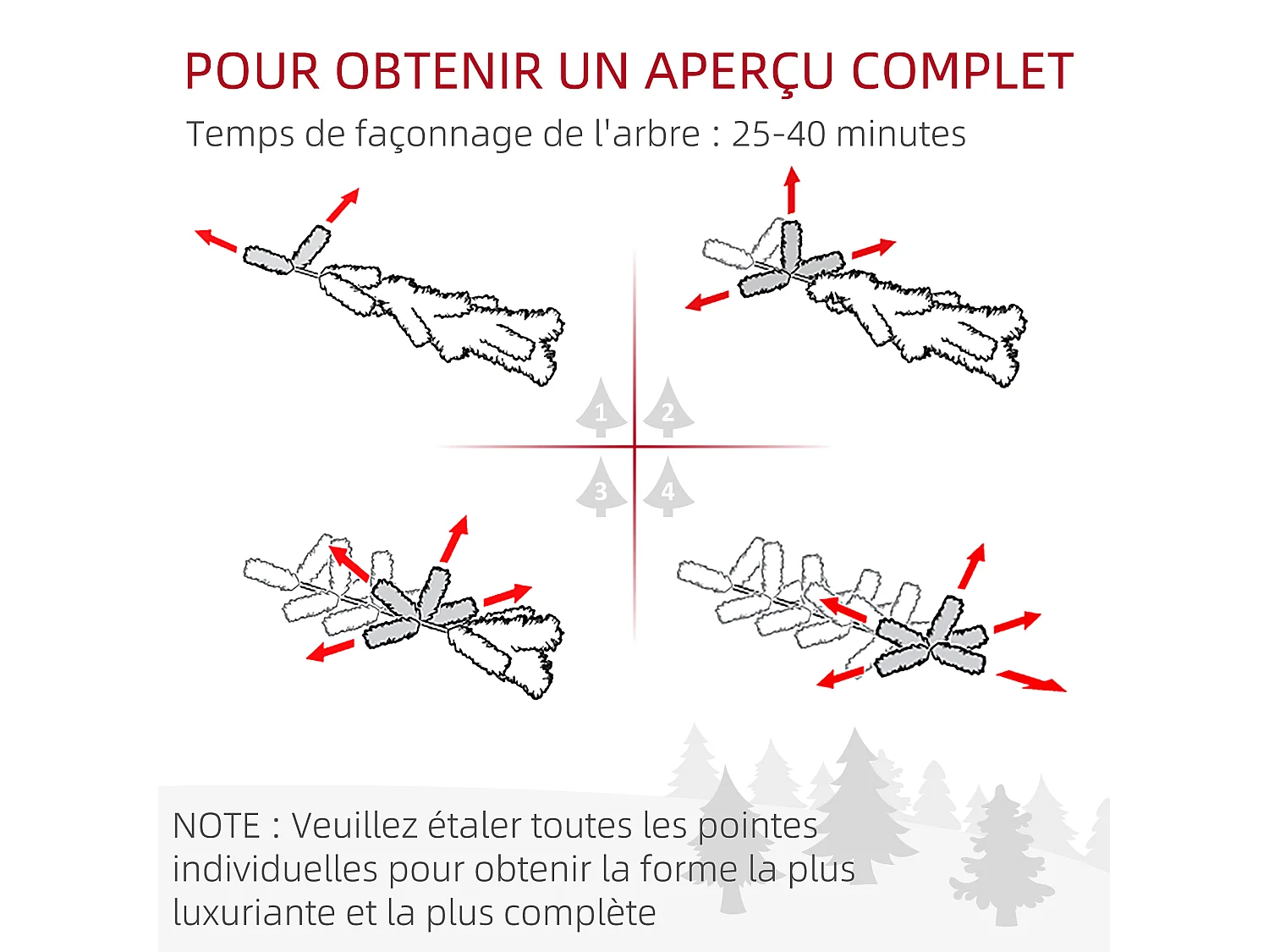 Sapin de Noël artificiel lumineux LED x 250 blanc chaud 30 pommes de pin H. 180 cm 703 branches vert effet neige