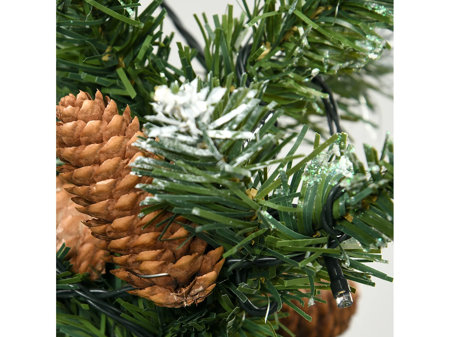 Sapin de Noël artificiel lumineux LED x 250 blanc chaud 30 pommes de pin H. 180 cm 703 branches vert effet neige