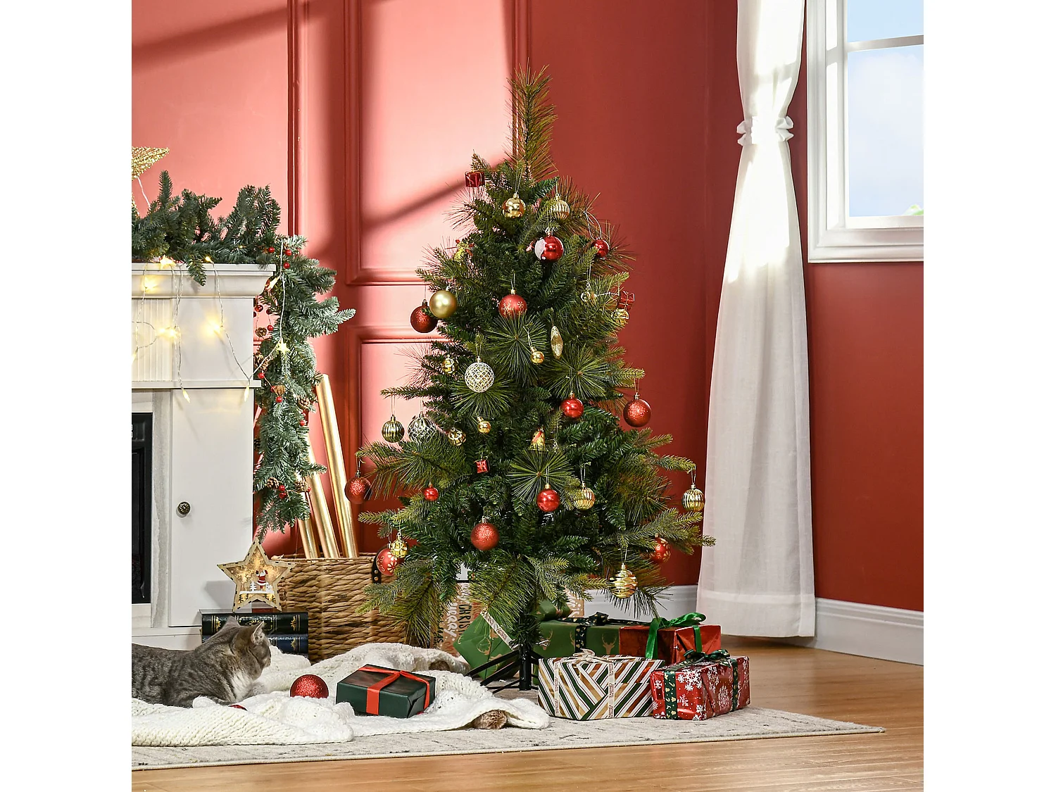 Sapin de Noël artificiel Ø 61 x 120H cm pied support inclus 260 branches épines grand réalisme vert