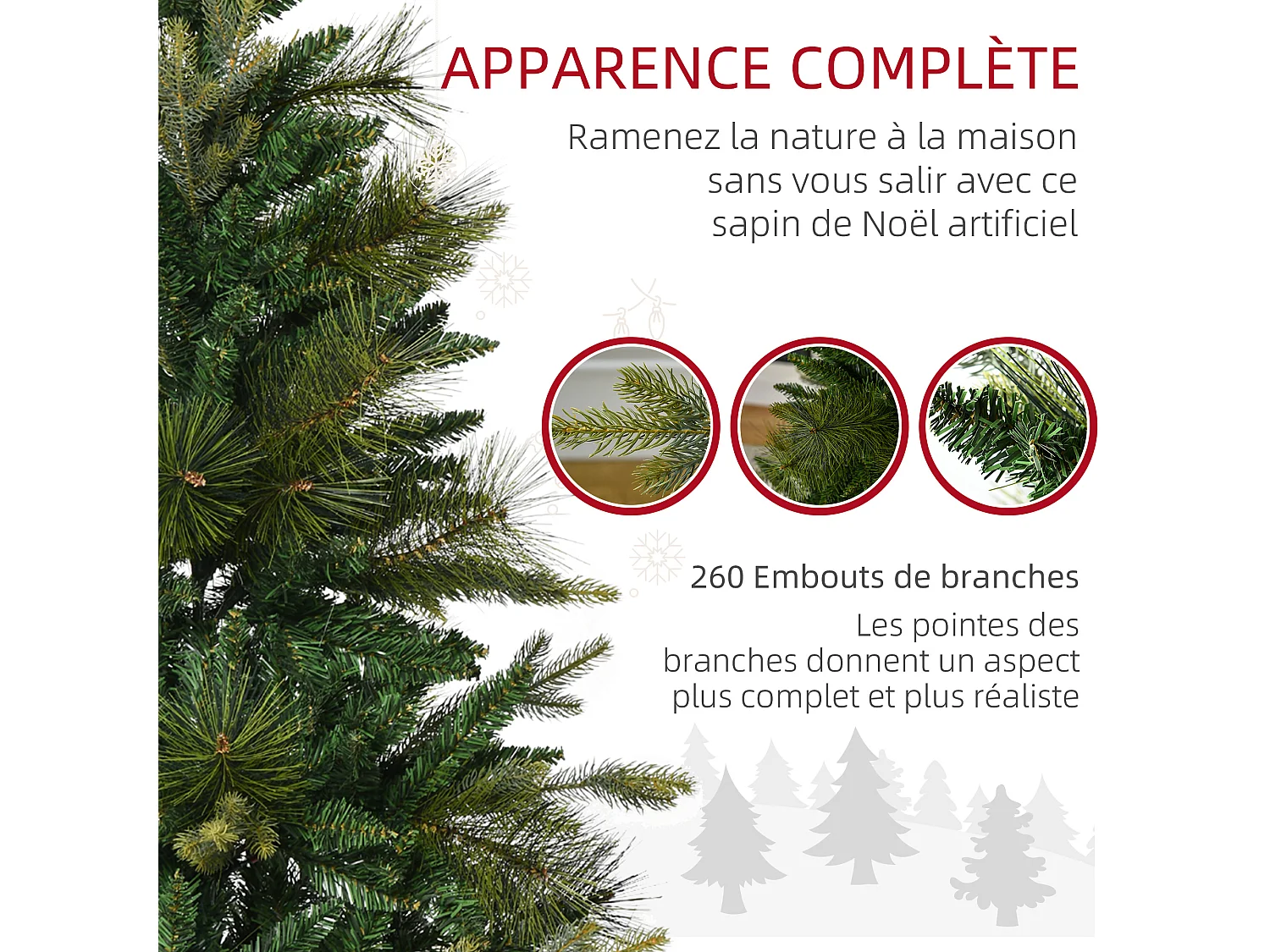 Sapin de Noël artificiel Ø 61 x 120H cm pied support inclus 260 branches épines grand réalisme vert