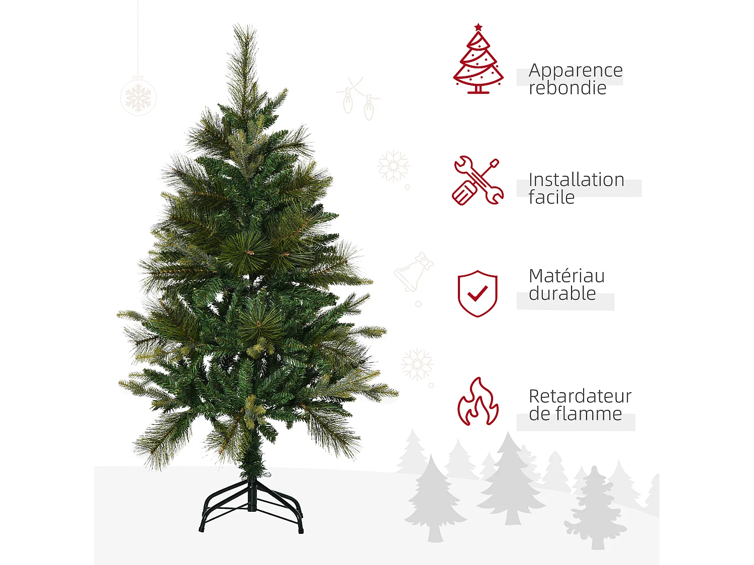Sapin de Noël artificiel Ø 61 x 120H cm pied support inclus 260 branches épines grand réalisme vert