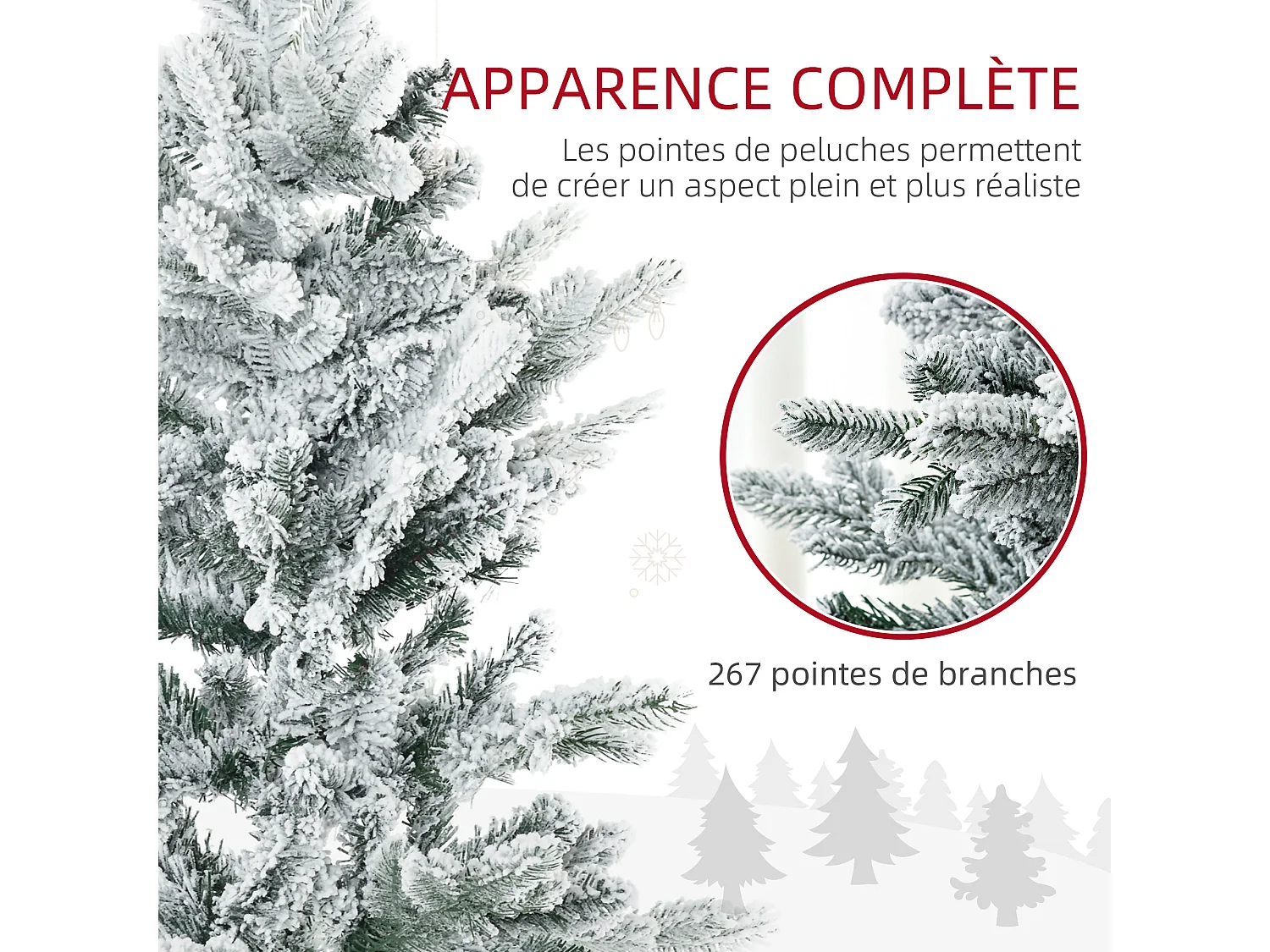 Sapin de Noël artificiel aspect enneigé Ø 60 x 135H cm 267 branches épines imitation Nordmann grand réalisme