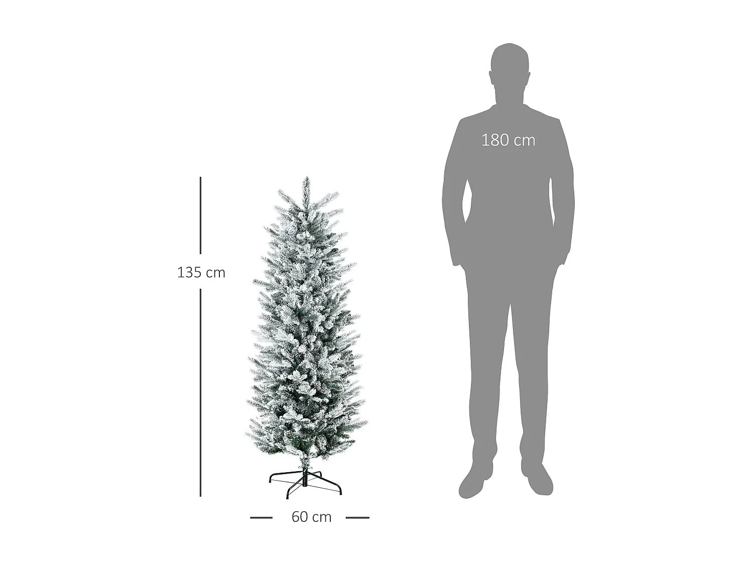 Sapin de Noël artificiel aspect enneigé Ø 60 x 135H cm 267 branches épines imitation Nordmann grand réalisme