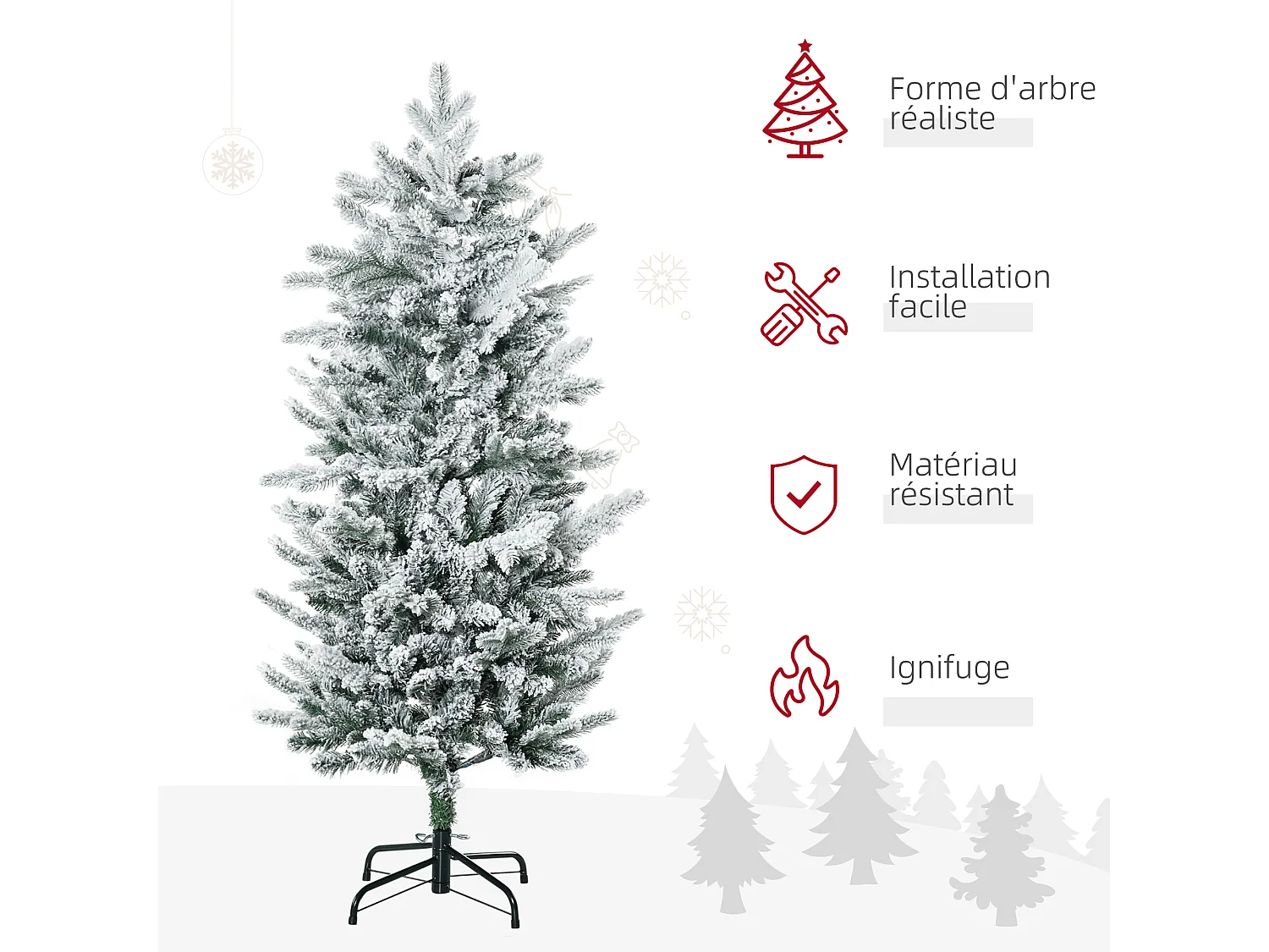 Sapin de Noël artificiel aspect enneigé Ø 60 x 135H cm 267 branches épines imitation Nordmann grand réalisme