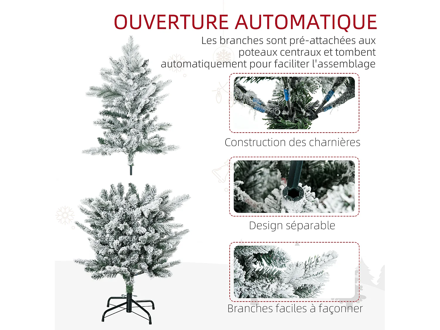 Sapin de Noël artificiel aspect enneigé Ø 60 x 135H cm 267 branches épines imitation Nordmann grand réalisme