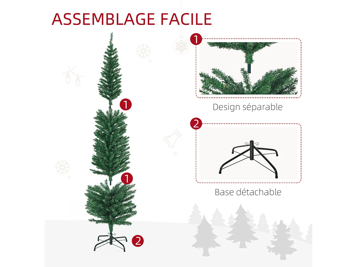 Sapin de Noël artificiel lumineux 150 LED multicolores Ø 50 x 180H cm 390 branches forme cyprès vert