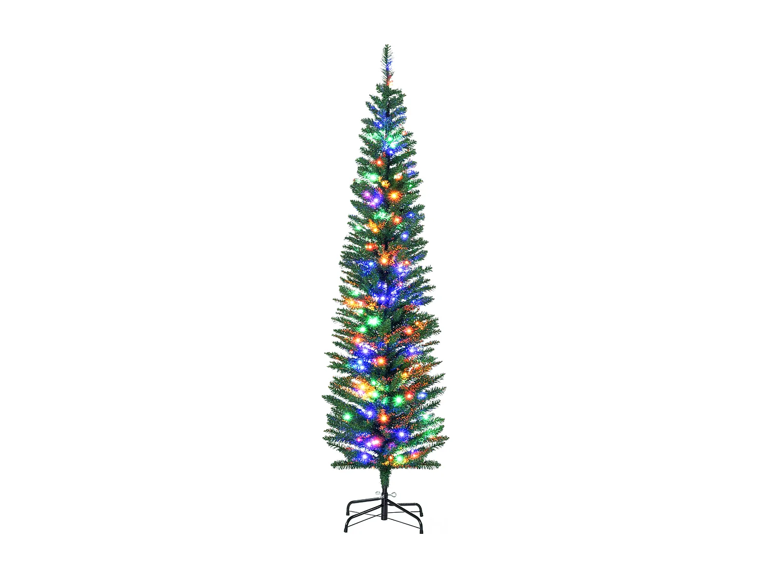 Sapin de Noël artificiel lumineux 150 LED multicolores Ø 50 x 180H cm 390 branches forme cyprès vert