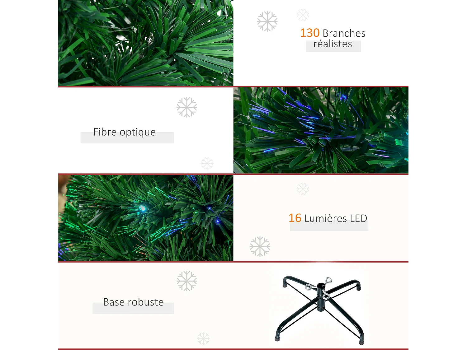 Sapin de Noël artificiel lumineux fibre optique LED multicolore + support pied Ø 60 x 120H cm 130 branches étoile sommet brillante vert