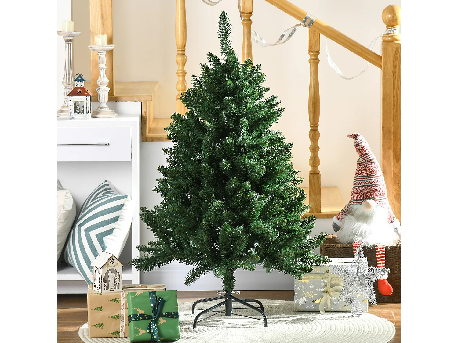 Sapin de Noël artificiel Ø 85 x 120H cm 305 branches épines imitation Nordmann grand réalisme vert