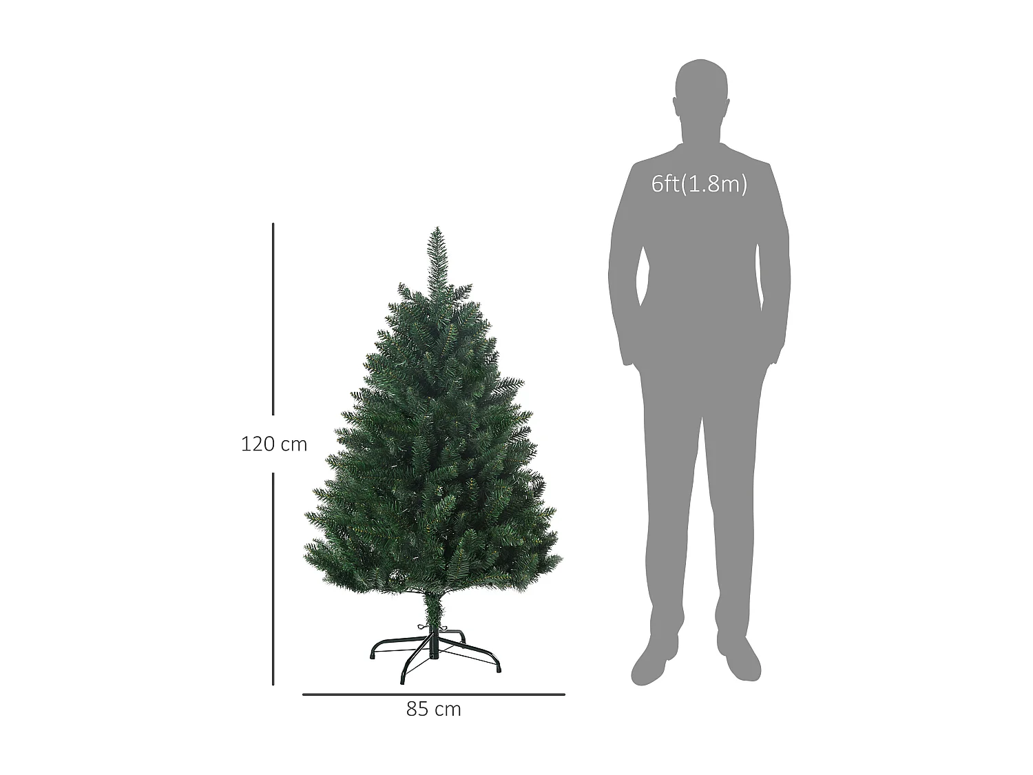 Sapin de Noël artificiel Ø 85 x 120H cm 305 branches épines imitation Nordmann grand réalisme vert