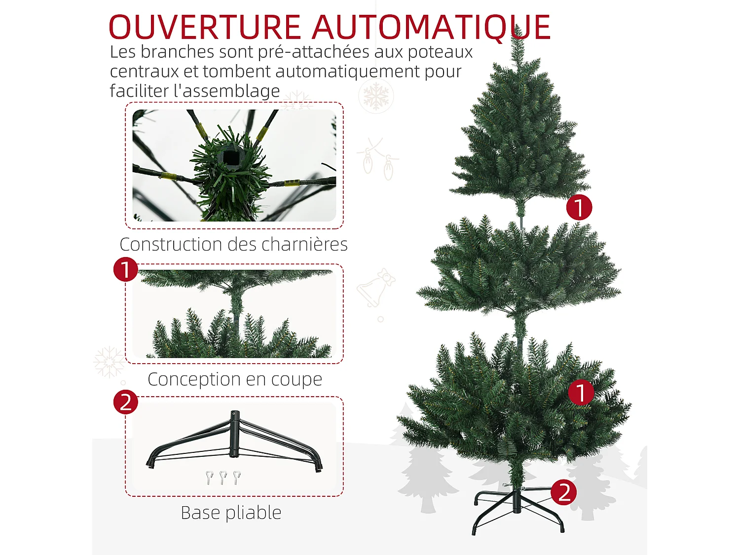 Sapin de Noël artificiel Ø 85 x 120H cm 305 branches épines imitation Nordmann grand réalisme vert