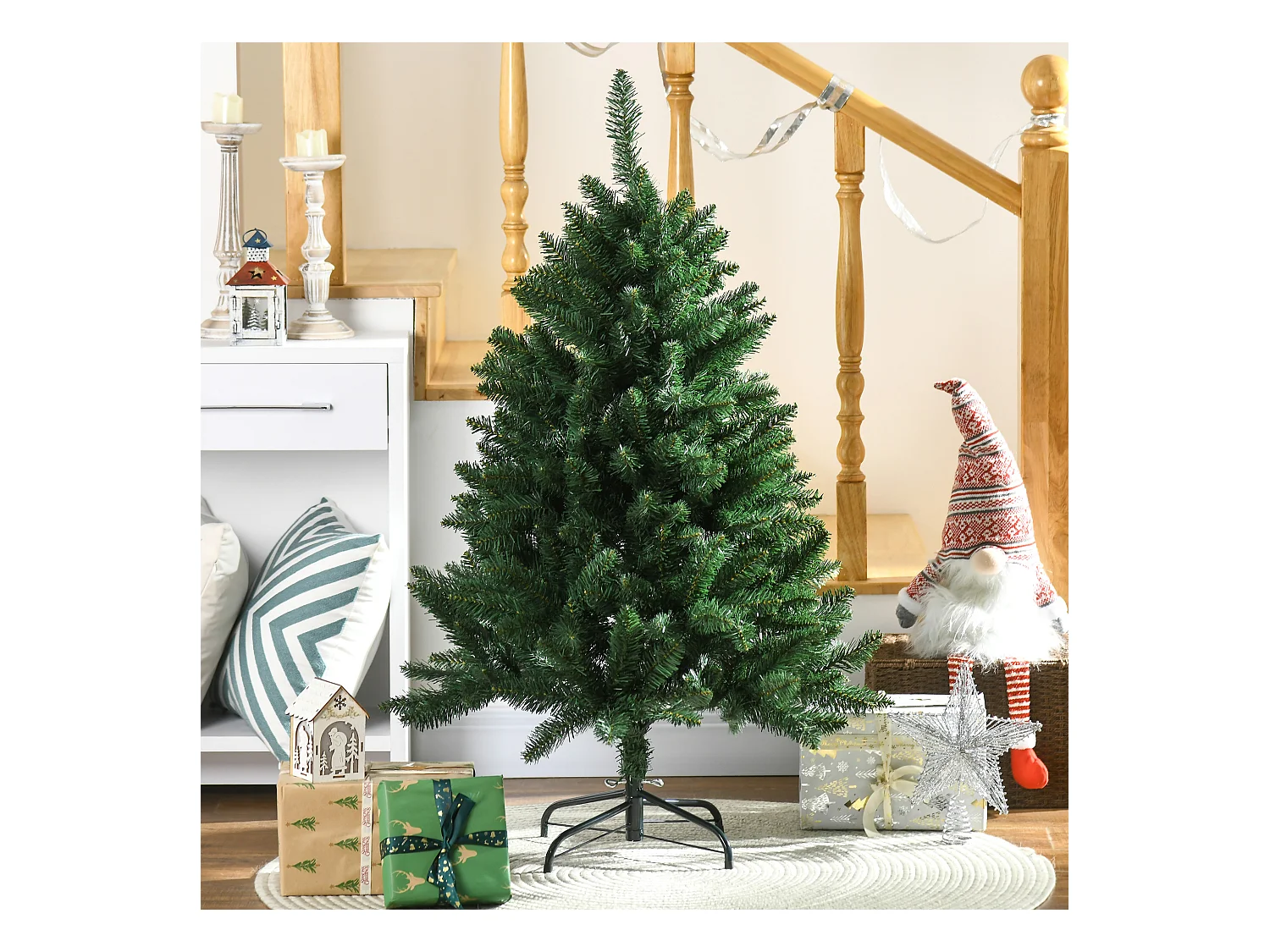 Sapin de Noël artificiel Ø 85 x 120H cm 305 branches épines imitation Nordmann grand réalisme vert