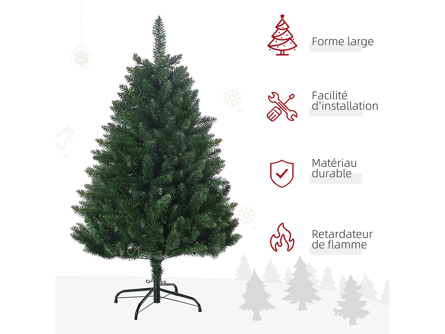 Sapin de Noël artificiel Ø 85 x 120H cm 305 branches épines imitation Nordmann grand réalisme vert