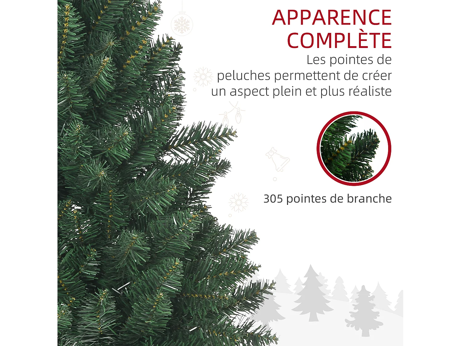 Sapin de Noël artificiel Ø 85 x 120H cm 305 branches épines imitation Nordmann grand réalisme vert