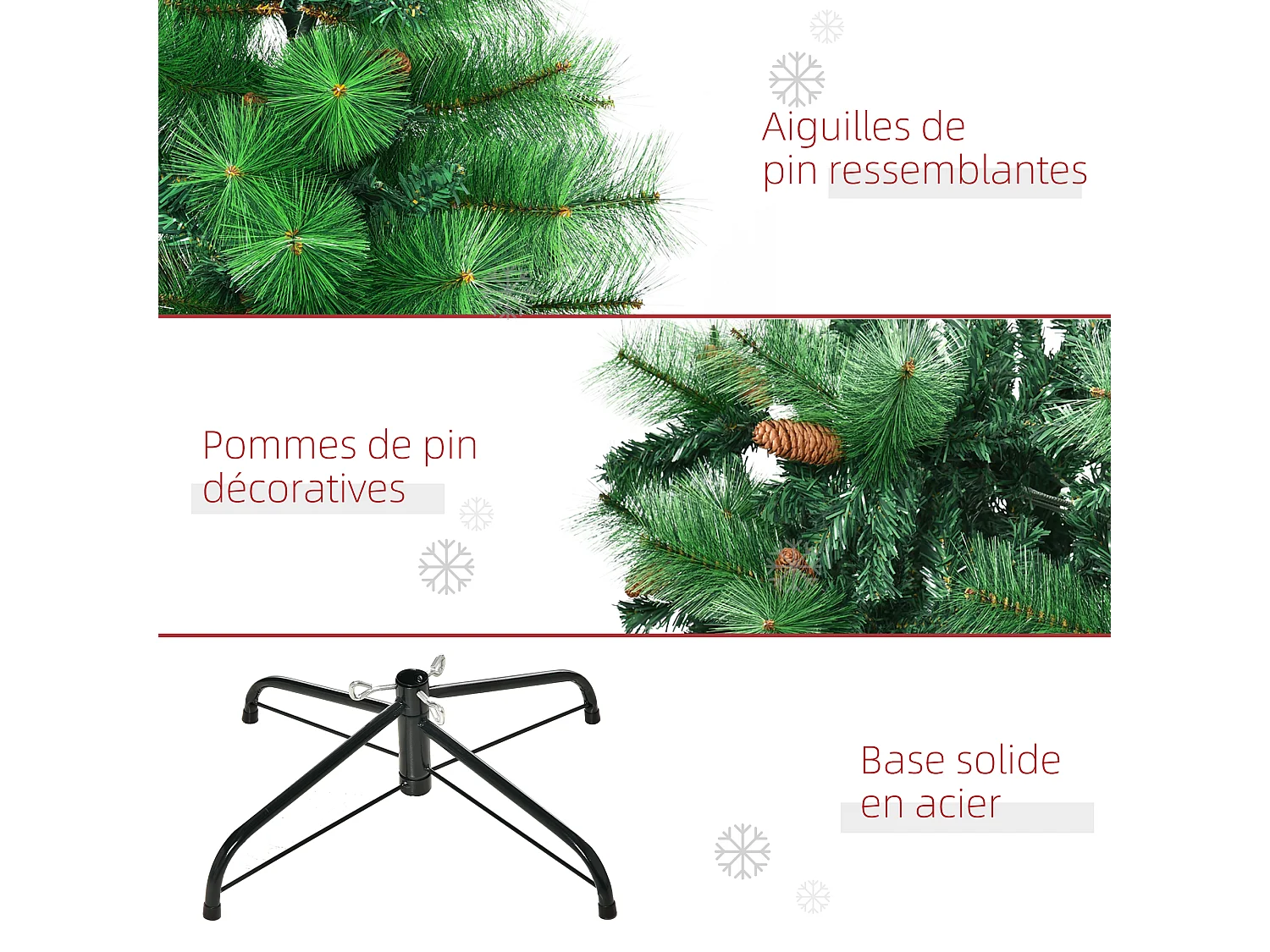 Sapin de Noël artificiel 782 branches épines grand réalisme avec pommes de pin - hauteur 180 cm vert