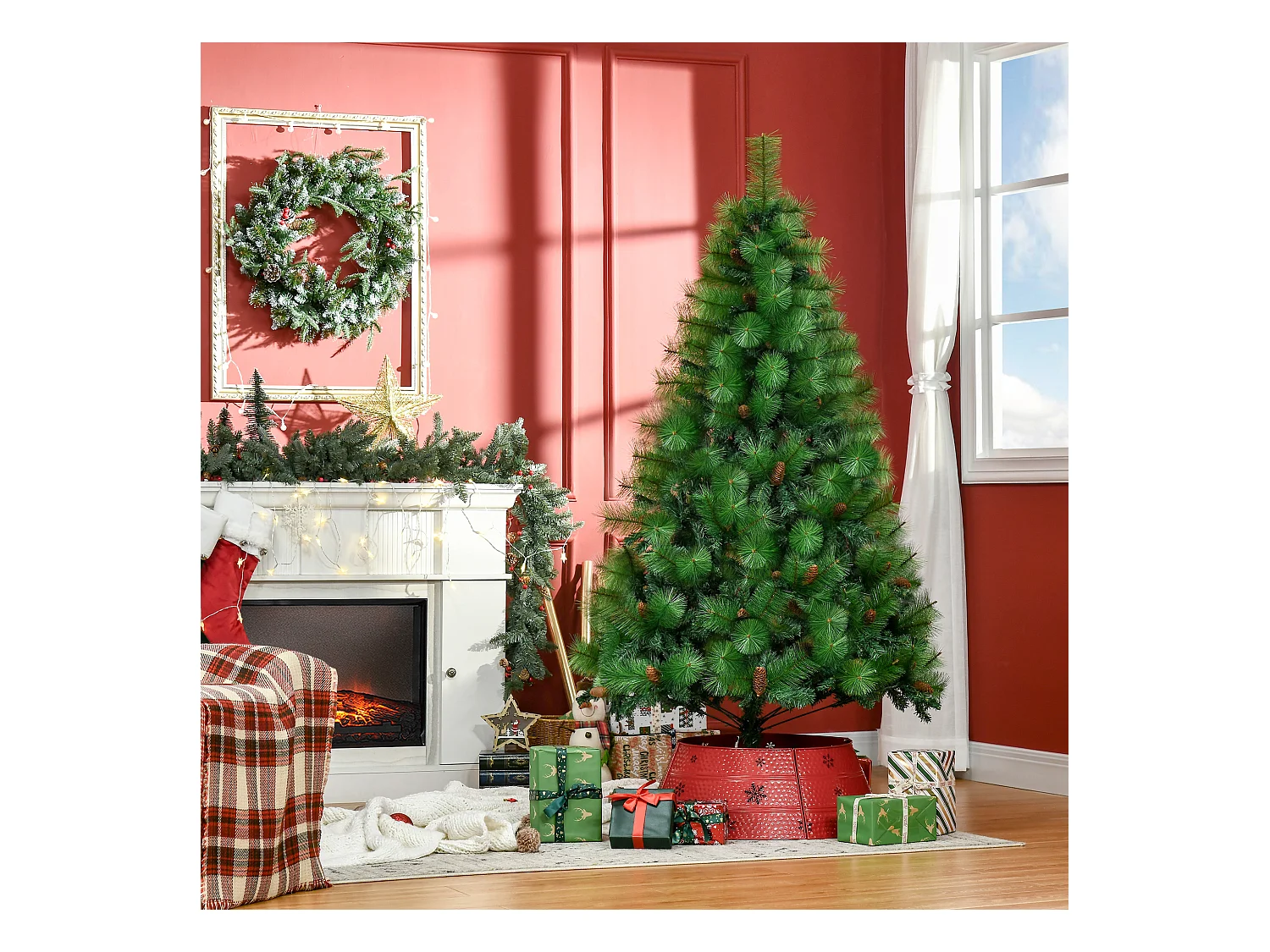 Sapin de Noël artificiel 782 branches épines grand réalisme avec pommes de pin - hauteur 180 cm vert