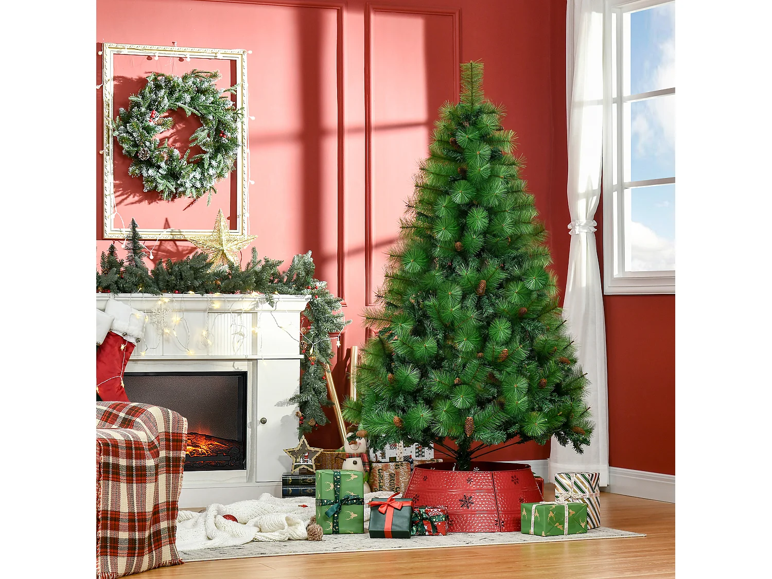 Sapin de Noël artificiel 782 branches épines grand réalisme avec pommes de pin - hauteur 180 cm vert