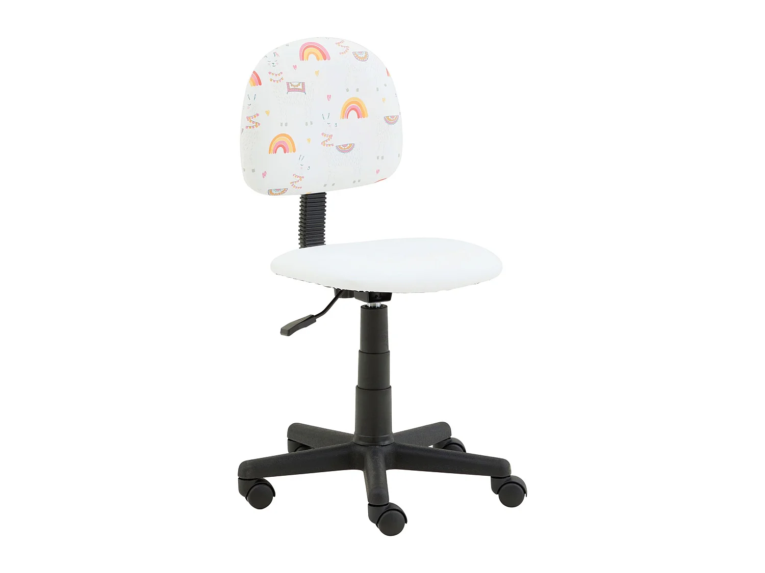 Chaise de bureau pour enfant ALPACA fauteuil pivotant à roulettes avec hauteur réglable, en synthétique blanc avec motif lama