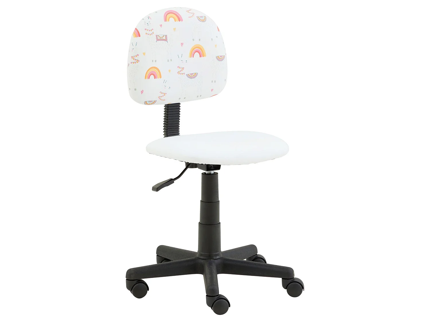Chaise de bureau pour enfant ALPACA fauteuil pivotant à roulettes avec hauteur réglable, en synthétique blanc avec motif lama