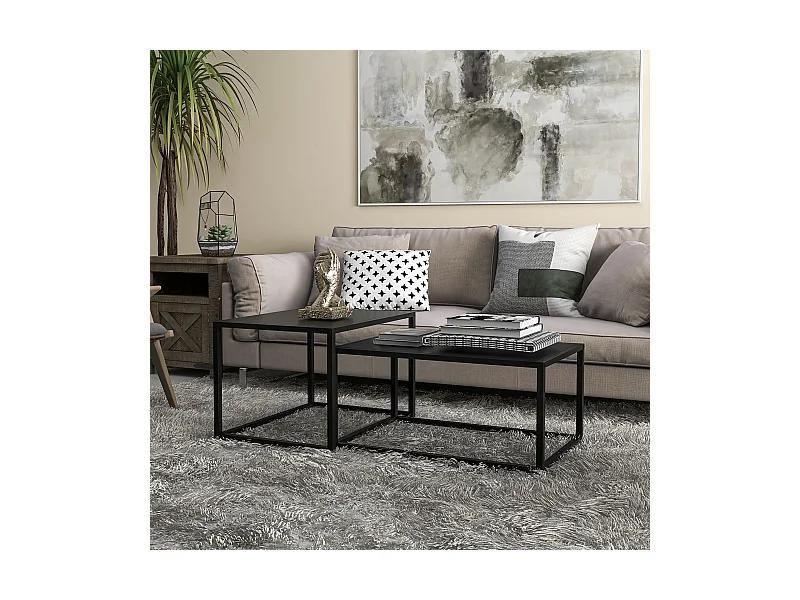 Lot de 2 tables basses gigognes rectangulaires design contemporain encastrable acier noir