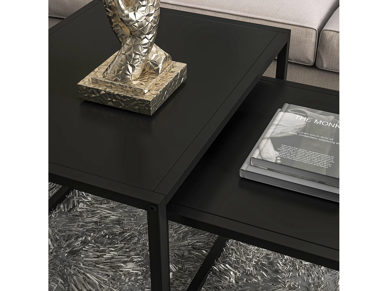 Lot de 2 tables basses gigognes rectangulaires design contemporain encastrable acier noir