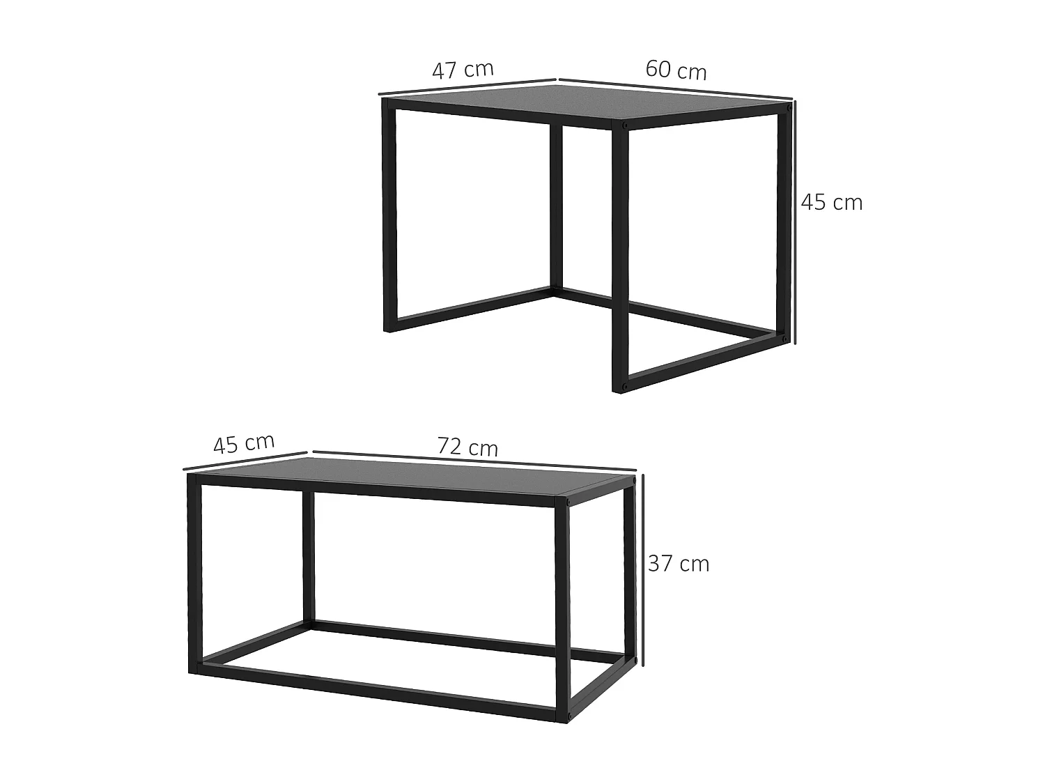 Lot de 2 tables basses gigognes rectangulaires design contemporain encastrable acier noir