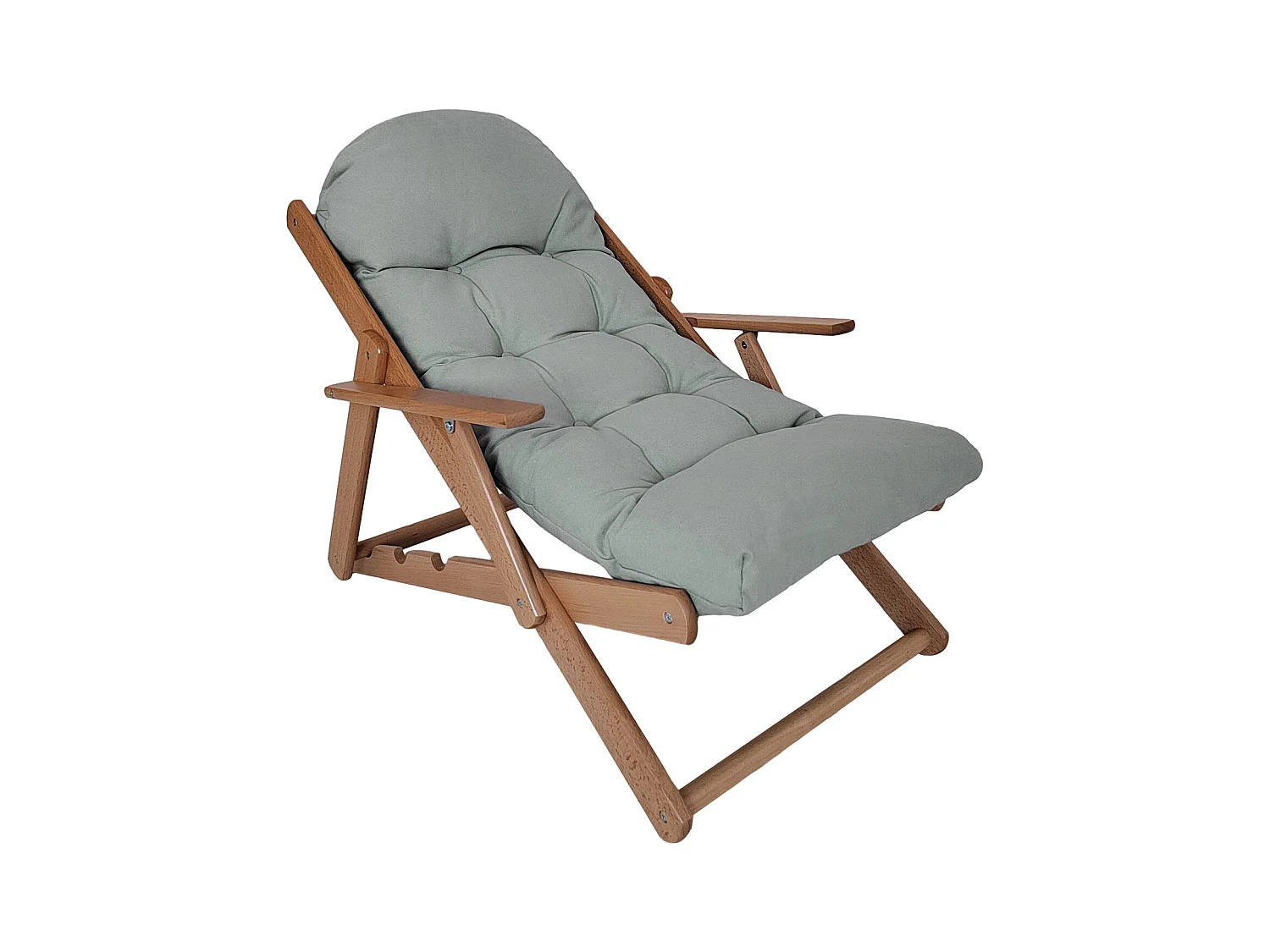 Fauteuil chaise pliable et inclinable en bois grand confort avec coussin capitonné épais - dim. 71I x 89P x 96H cm - gris