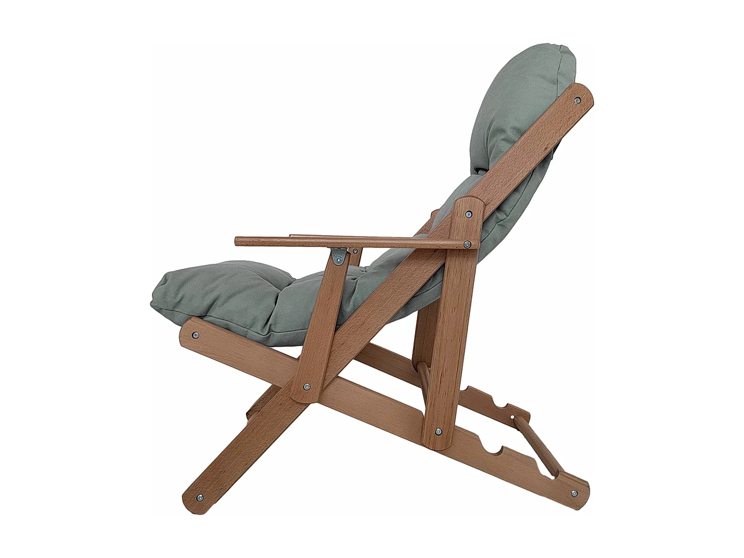 Fauteuil chaise pliable et inclinable en bois grand confort avec coussin capitonné épais - dim. 71I x 89P x 96H cm - gris