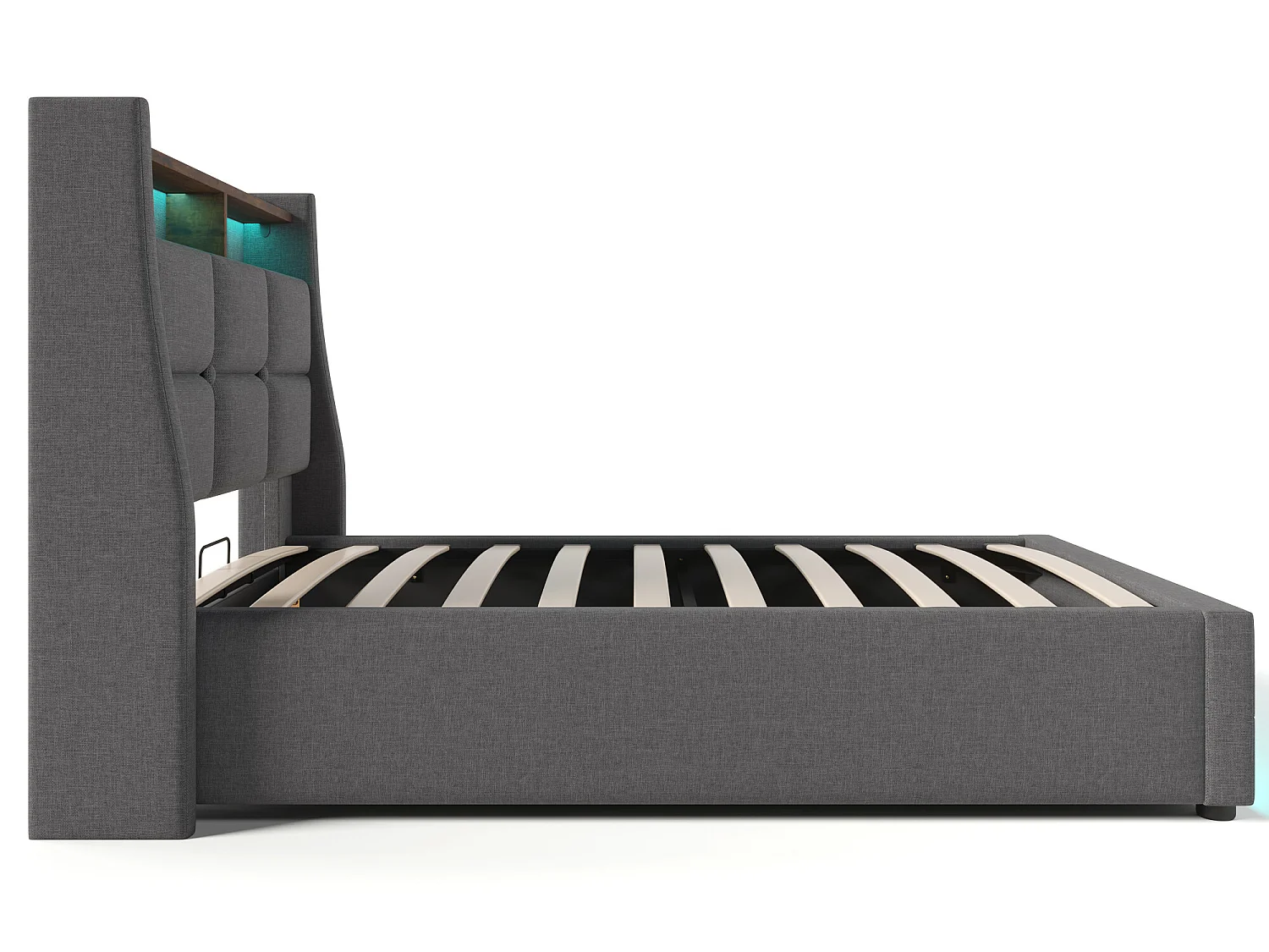 Bett mit Stauraum aus Leinen 90x200cm mit LED und USB-Anschlüssen – Lattenrost – Grau