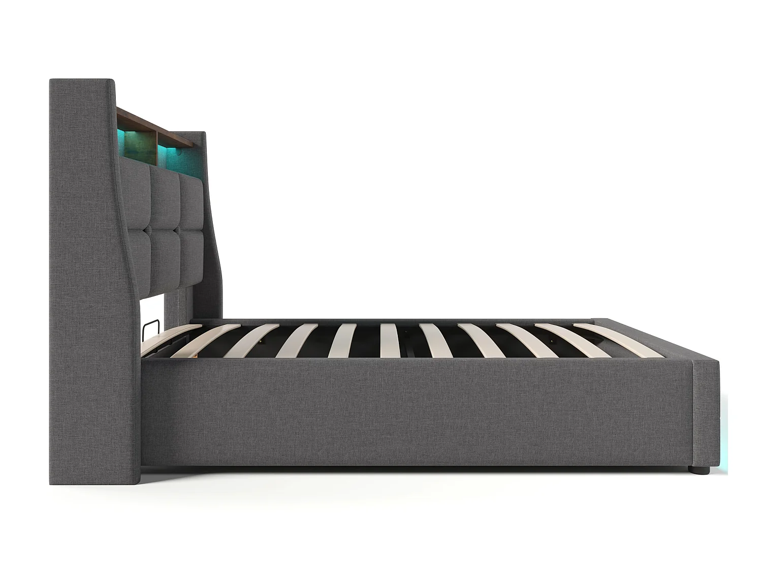 Linnenopbergbed 90x200cm met LED- en USB-poorten - lattenbodem - grijs