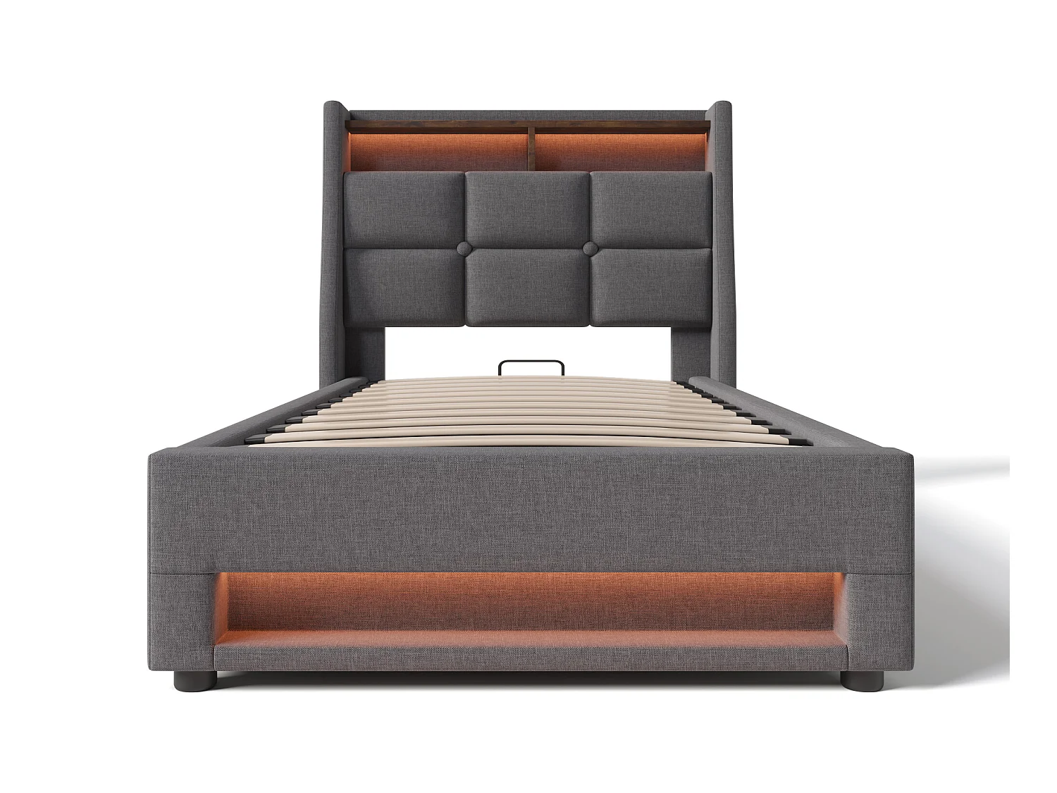 Linnenopbergbed 90x200cm met LED- en USB-poorten - lattenbodem - grijs