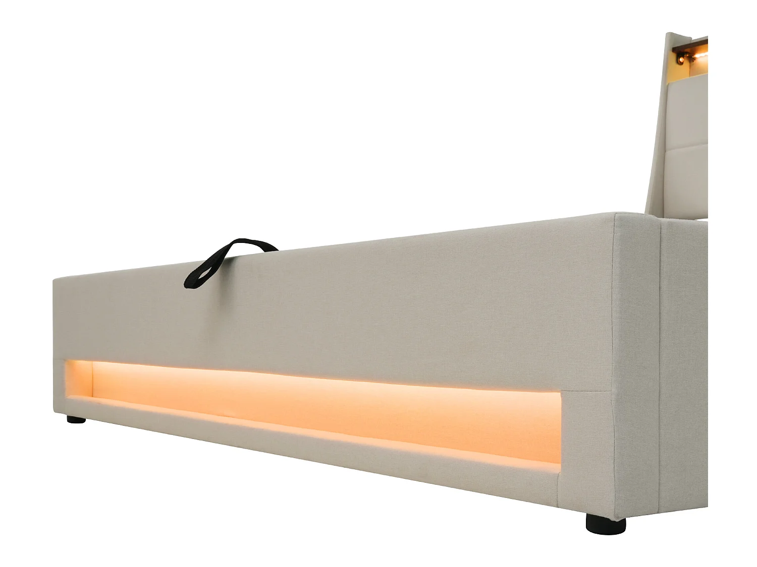 Linnenopbergbed 180x200cm met LED- en USB-poorten - lattenbodem - beige