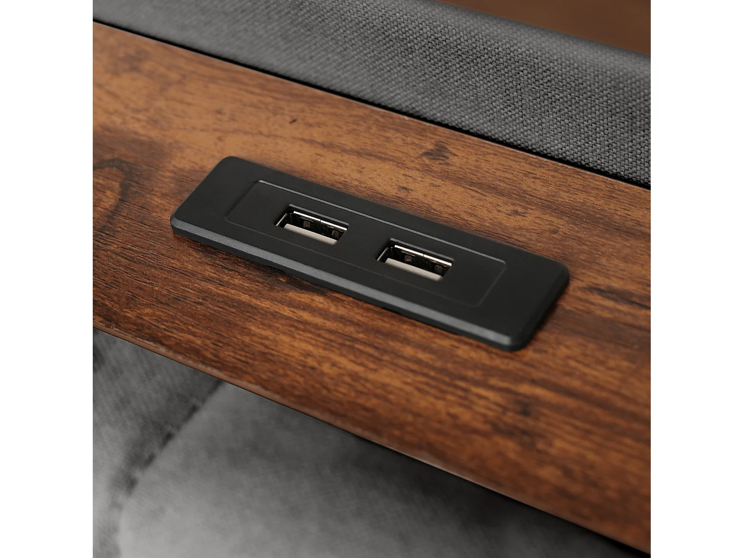 Łóżko z lnu 160x200cm z LED i portami USB - stelaż na listwach - szare