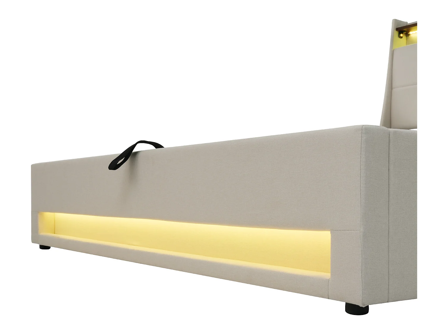 Cama con almacenaje de lino 140x200 cm con LED y puertos USB - somier - beige