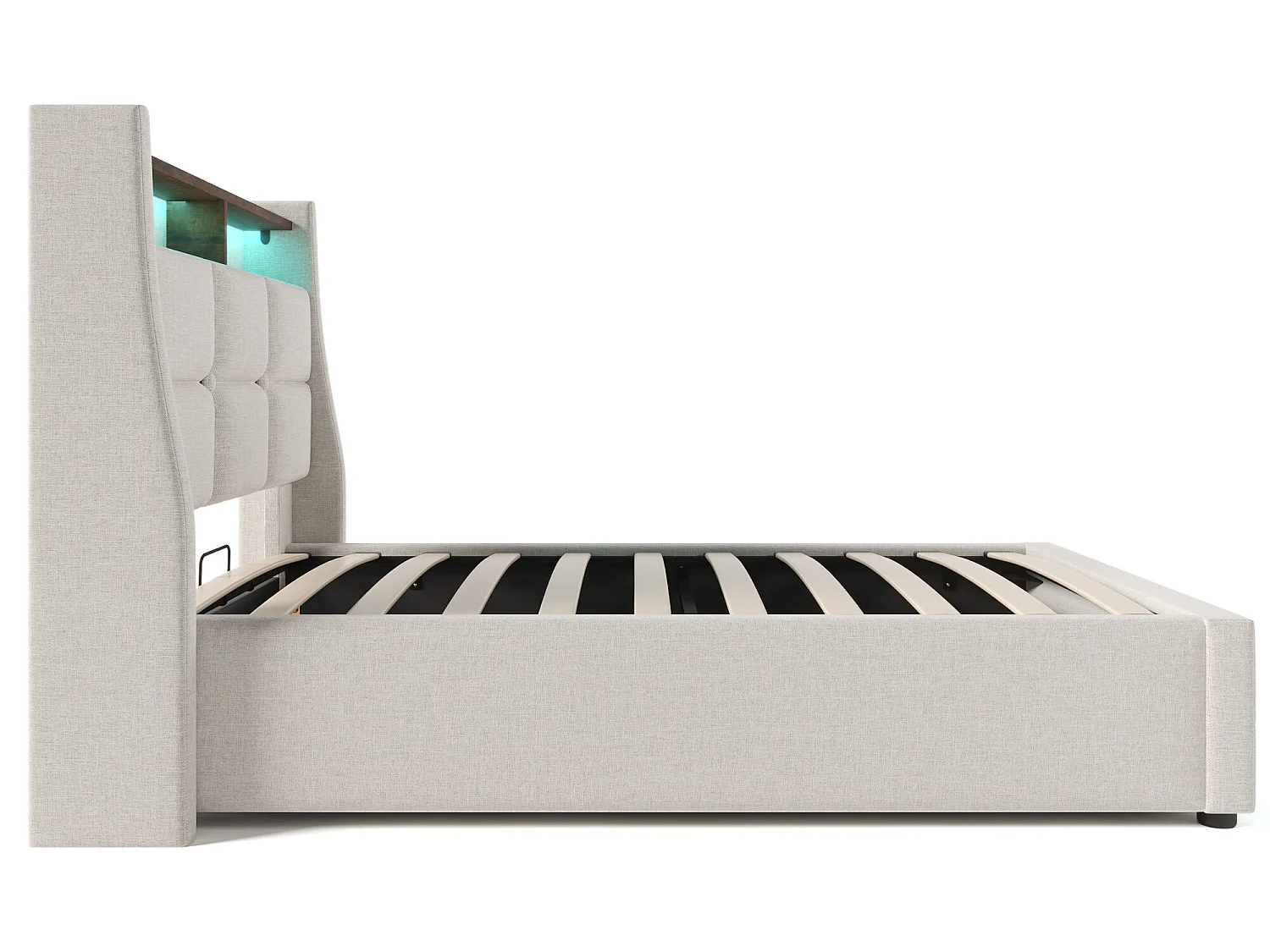 Letto contenitore in biancheria 90x200 cm con LED e porte USB - rete a doghe - beige