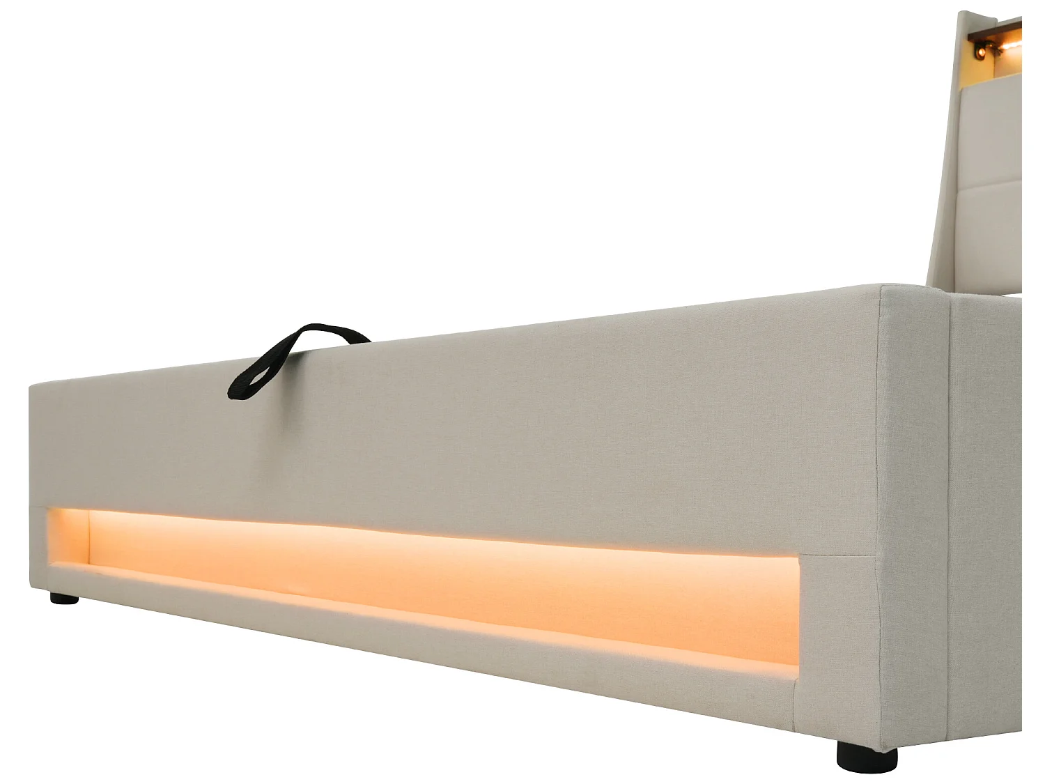 Bett mit Stauraum aus Leinen 90x200cm mit LED und USB-Anschlüssen – Lattenrost – Beige