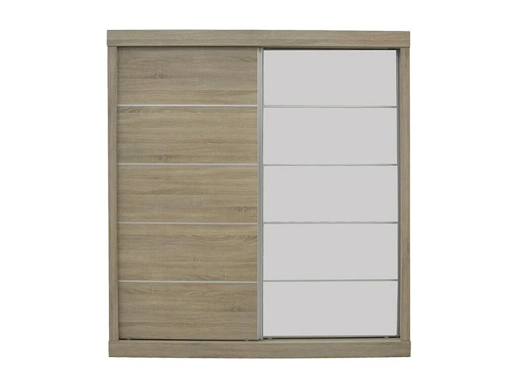 Armario MILS, ropero de 2 puertas correderas con espejo, acabado en roble sonoma, ideal para un dormitorio con diseño.